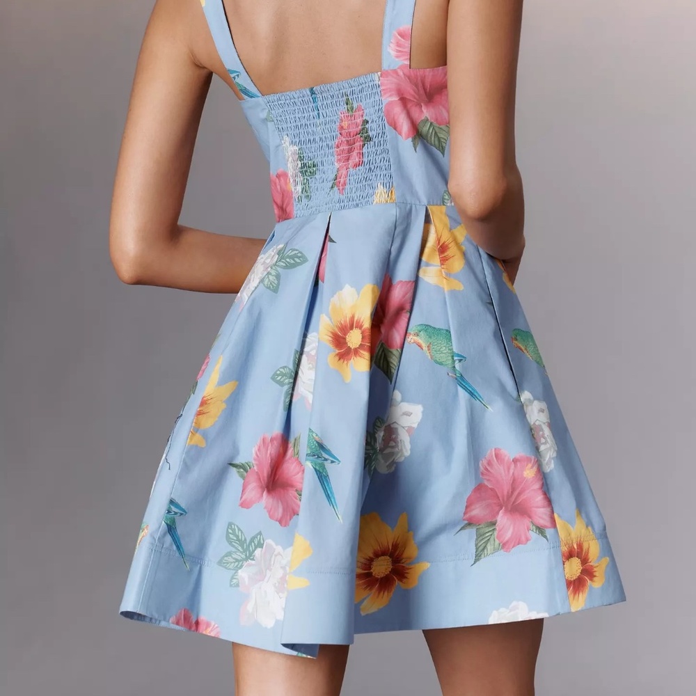 Anthropologie Scoop-Neck Printed Cotton Mini Dress Blue Floral By Maeve NWT - Picture 5 of 6